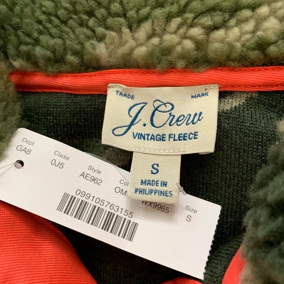 J. Crew Snap Collar Camo Sherpa Pullover Sz Small - Picture 7 of 8